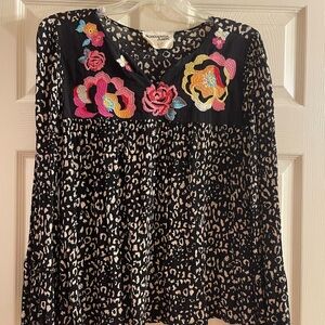 Savanna Jane Black and Multicolor Embroidered Blouse